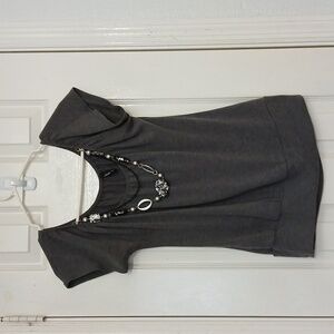 Jason Maxwell Gray, Silver, & Black Blouse Top With Attached Necklace Style